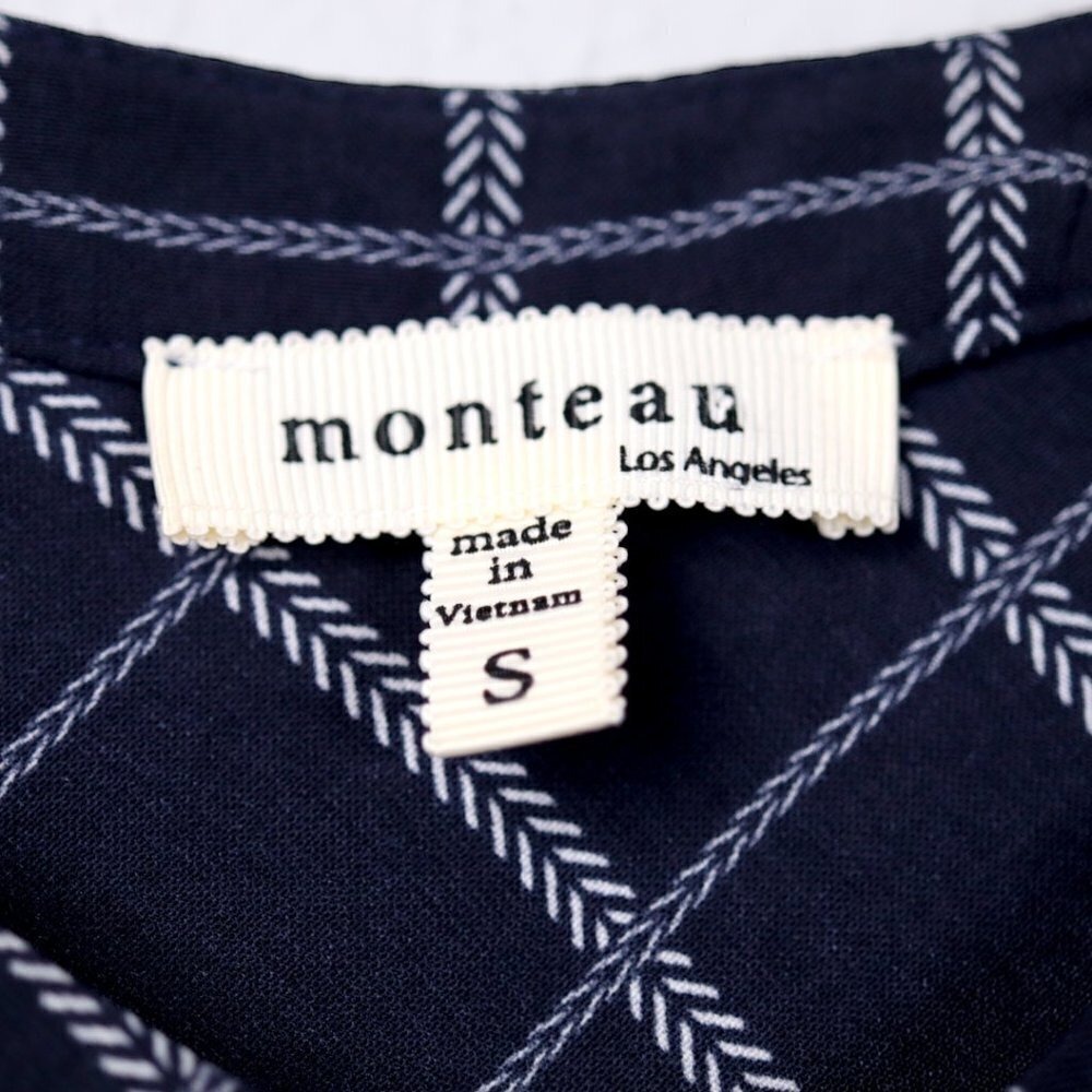 Monteau Los Angeles Navy Blue White Grid Button Front Shirt Dress Small - Picture 3 of 7